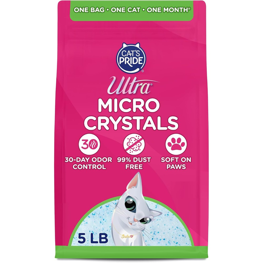 Ultra Micro Crystals cat litter front view of 5-pound bag packaging