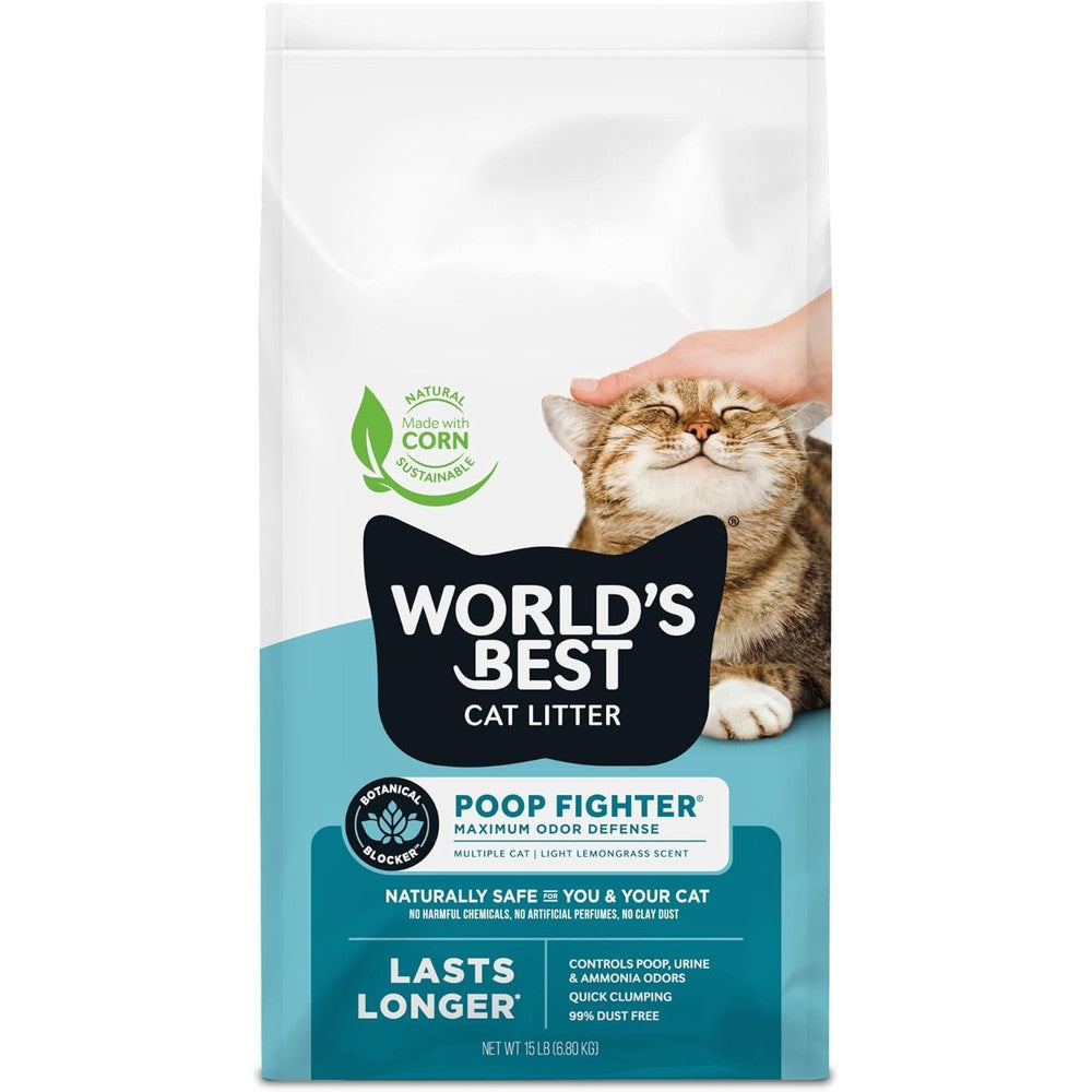 Worlds Best Cat Litter Poop Fighter Maximum Odor Defense 15 Pounds Natural Ingredients Quick Clumping Flushable And Dust Free Made In USA