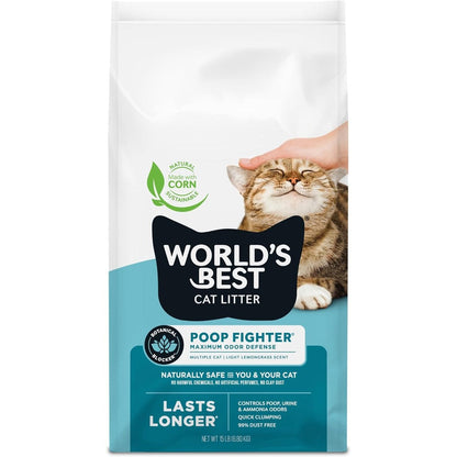 Worlds Best Cat Litter Poop Fighter Maximum Odor Defense 15 Pounds Natural Ingredients Quick Clumping Flushable And Dust Free Made In USA