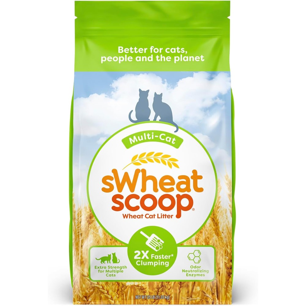 SWheat Scoop Natural Wheat Multi-Cat Litter, Superior Clumping And Odor Neutralizing Enzymes, 25 Pound Bag