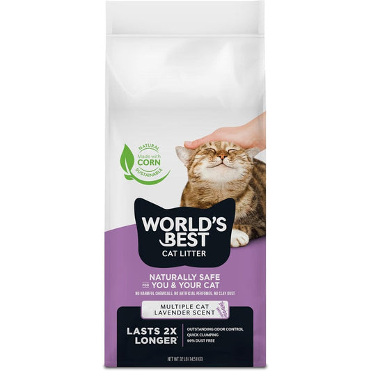 World's Best Cat Litter Multiple Cat Lavender Scented 32 Pounds Natural Corn Clumping Flushable Litter