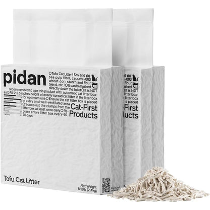 Pidan Tofu Cat Litter Clumping Flushable And Ultra Absorbent Plant Based Natural Litter 2 Pack 2.4 Kilograms Each