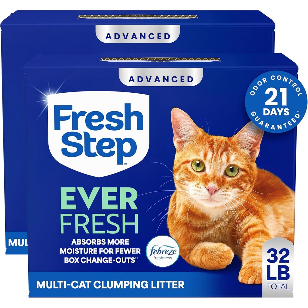 Fresh Step Advanced Ever Fresh Multi Cat Clumping Litter With Febreze Freshness And Ammonia Block Technology 32 Pounds Pack Of Two 16 Pound Boxes