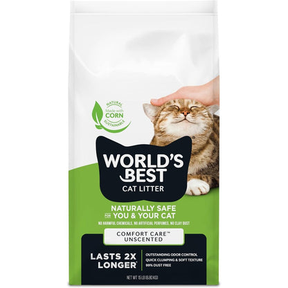 World's Best Cat Litter Comfort Care Unscented Natural Corn Clumping Litter 15 Pounds Made In USA