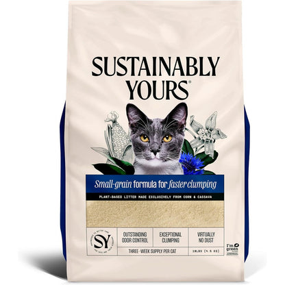 Sustainably Yours Natural Cat Litter Small Grain Formula Plant Based Corn And Cassava Clumping And Odor Control 10 Pounds
