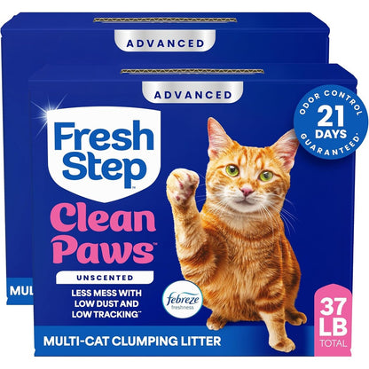 Fresh Step Advanced Clean Paws Multi Cat Clumping Litter With Febreze Freshness Low Tracking 37 Pound Pack Of Two 18.5 Pound Boxes