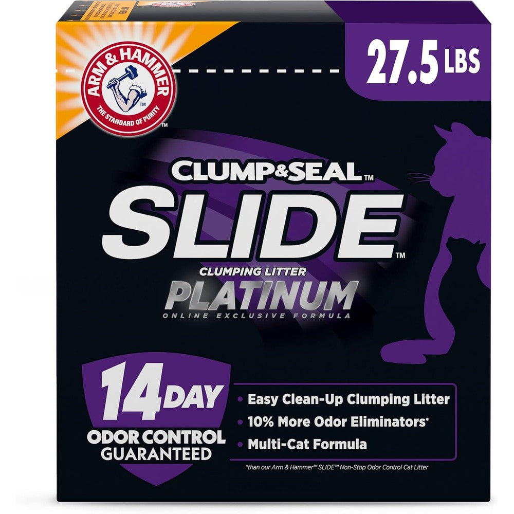 Arm And Hammer Clump And Seal Slide Platinum Multi Cat Clumping Cat Litter With Easy Clean Technology 14 Day Odor Control 27.5 Pounds