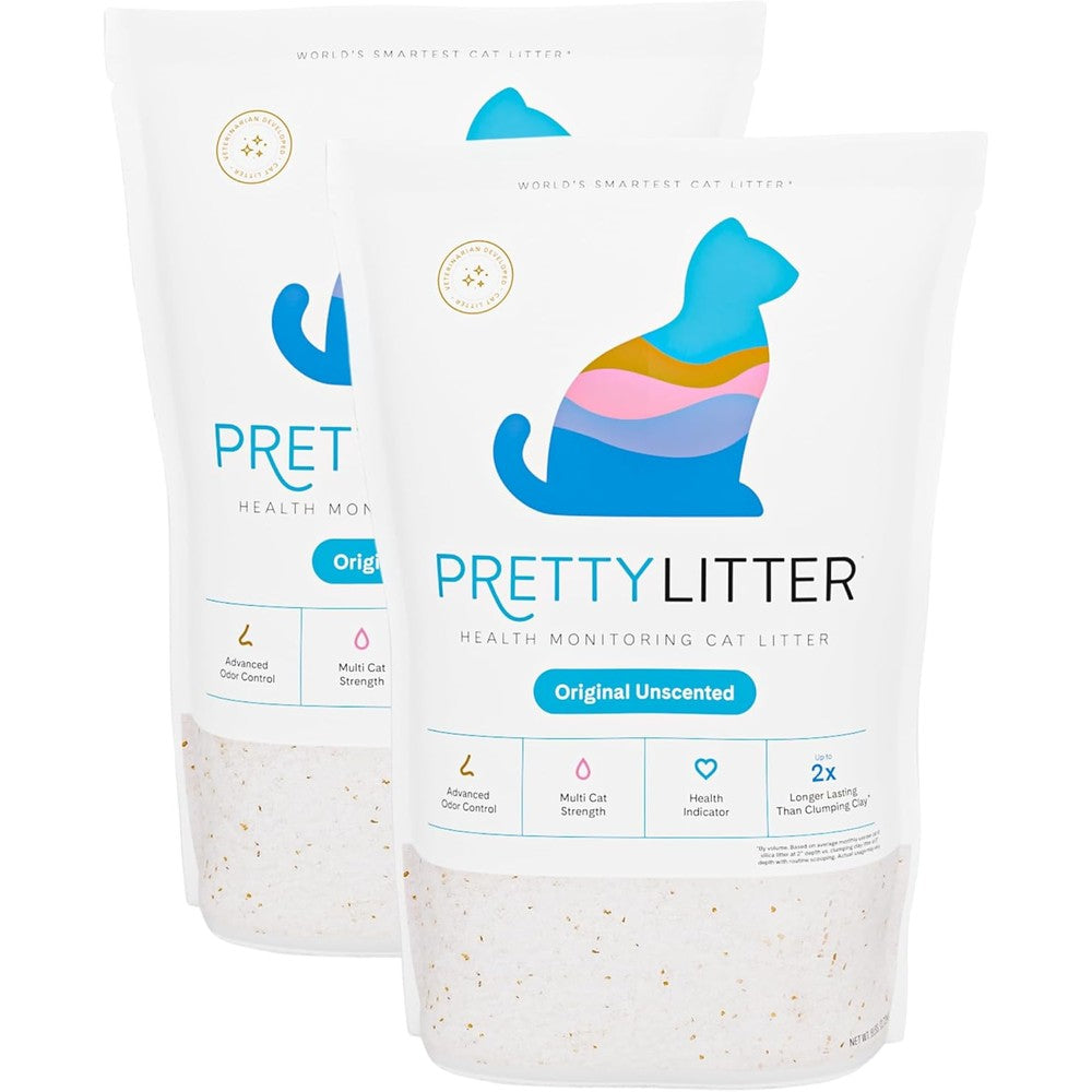 PrettyLitter Health Monitoring Cat Litter, Unscented Non-Clumping Silica Gel Crystals, 6 Pound Pack of 2, Advanced Odor Control