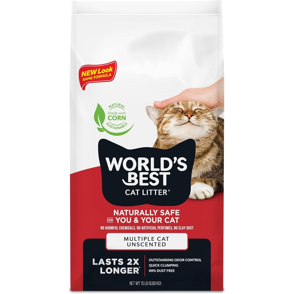 World's Best Cat Litter Multiple Cat Unscented 15 lb front view packaging