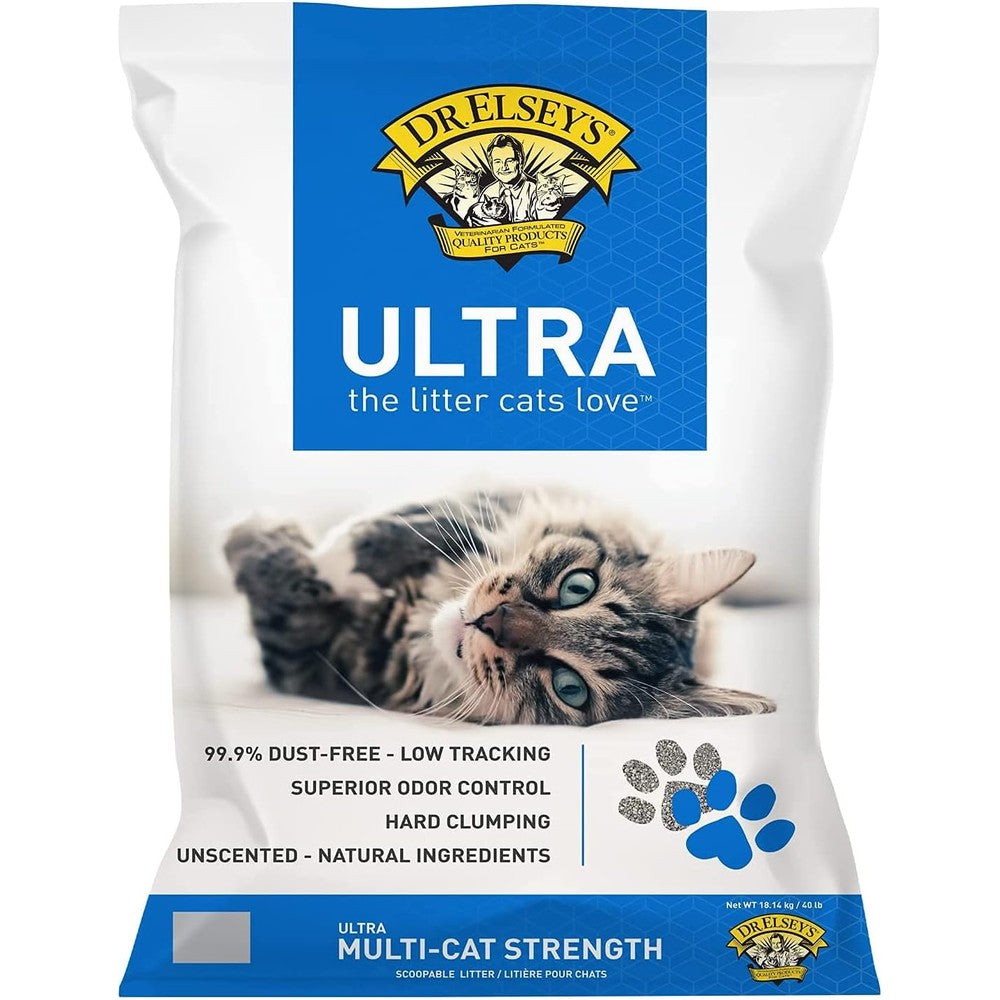 Dr. Elsey's Ultra Unscented Bentonite Cat Litter front view bag packaging.