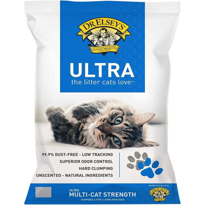 Dr. Elseyâ€™s Ultra Unscented Premium Bentonite Cat Litter, Dust-Free Hard Clumping Formula For Multi-Cat Households, 18.14 Kilograms