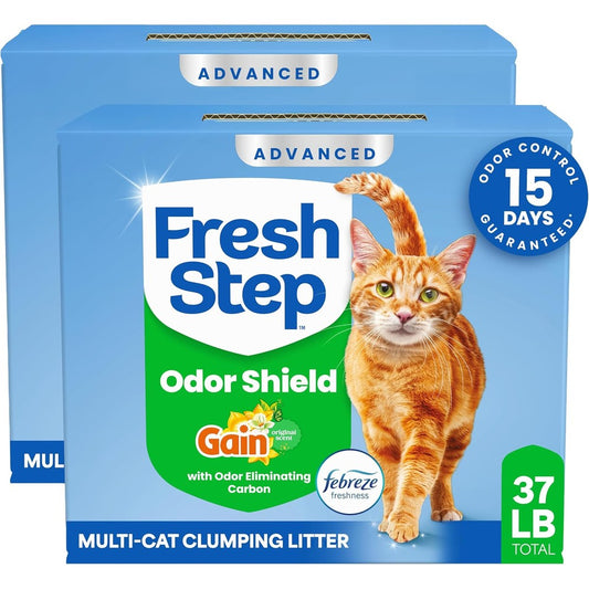 Fresh Step Advanced Odor Shield Light Weight Multi Cat Clumping Cat Litter With Febreze Freshness And Gain Scent 18.5 Pound Box Pack Of 2