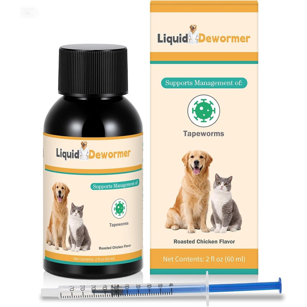 BiKontrun Dewormer for Pets 60 milliliter front view bottle with measuring syringe.