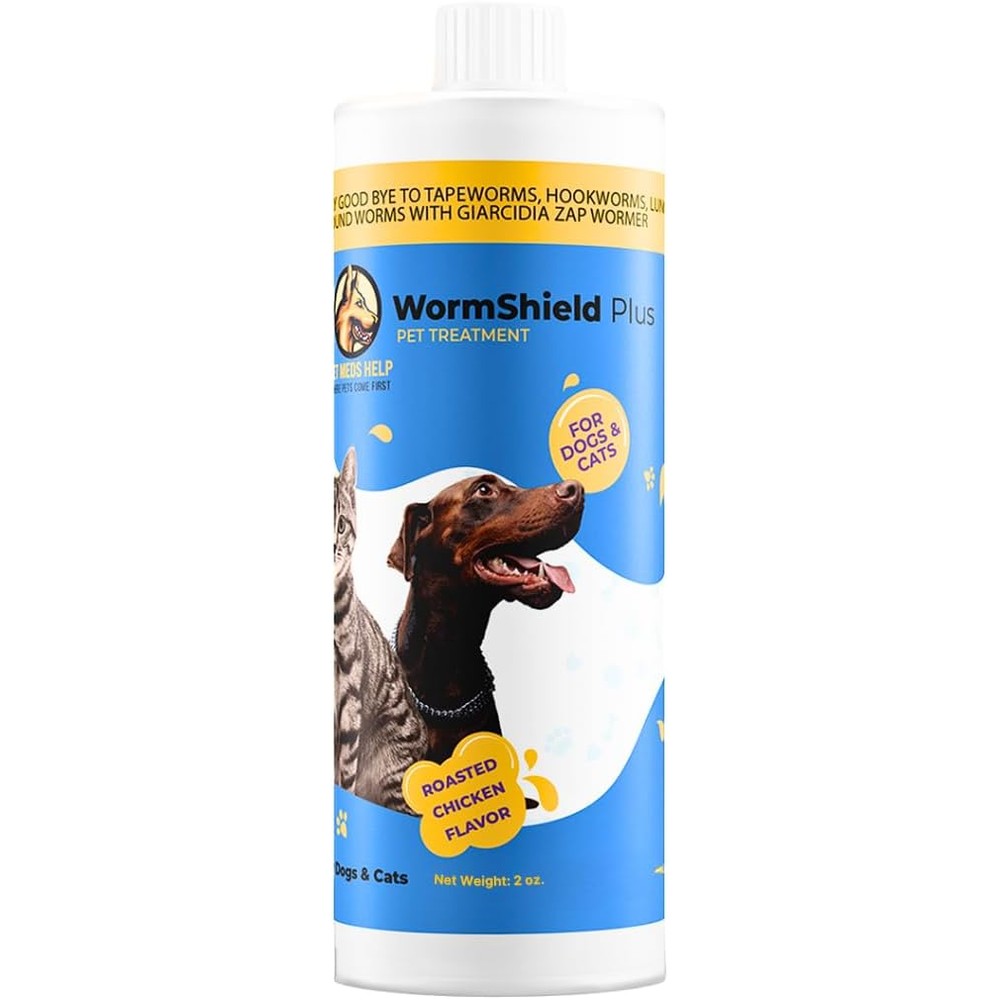 Worm X Plus WormShield Plus Broad Spectrum Dewormer Liquid 2 Fluid Ounces front view bottle for pet parasite treatment.