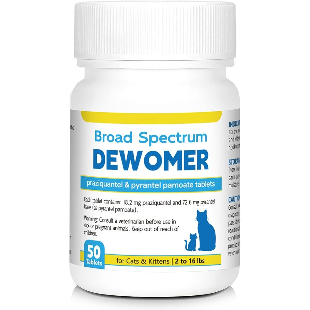 Elanco broad spectrum dewormer for cats fifty tablets bottle front view