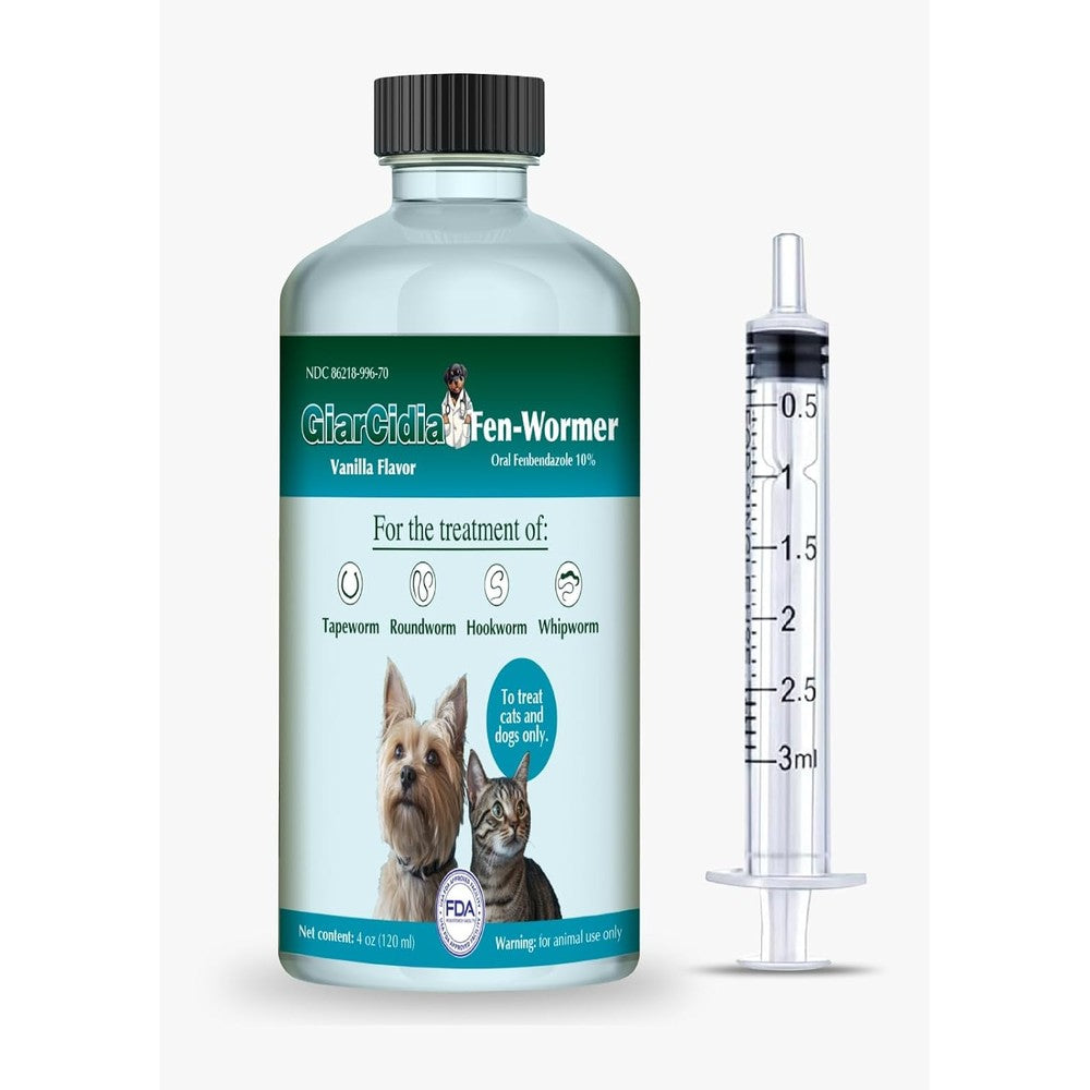 GiarCidia Liquid Dog and Cat Dewormer bottle front view showing the vanilla flavor label.