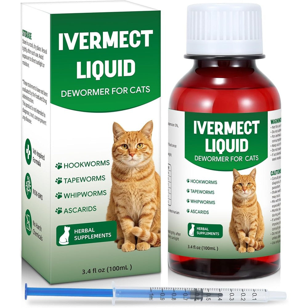 Aether Broad Spectrum Cat Dewormer bottle front view with oral syringe