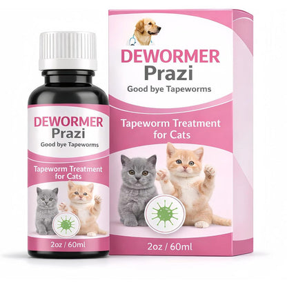 Morvequa liquid cat dewormer sixty milliliter bottle front view with pink packaging