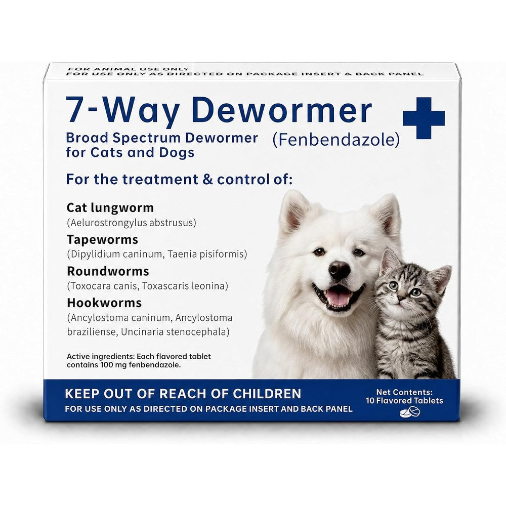 MGZ 7 Way Fenbendazole Dewormer Tablets front view package for cats and dogs