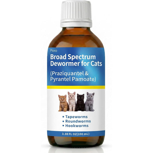 Poxo Broad Spectrum Dewormer Liquid for Cats front view bottle packaging