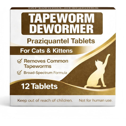 Elanco Tapeworm Dewormer front packaging showing praziquantel tablets for cats