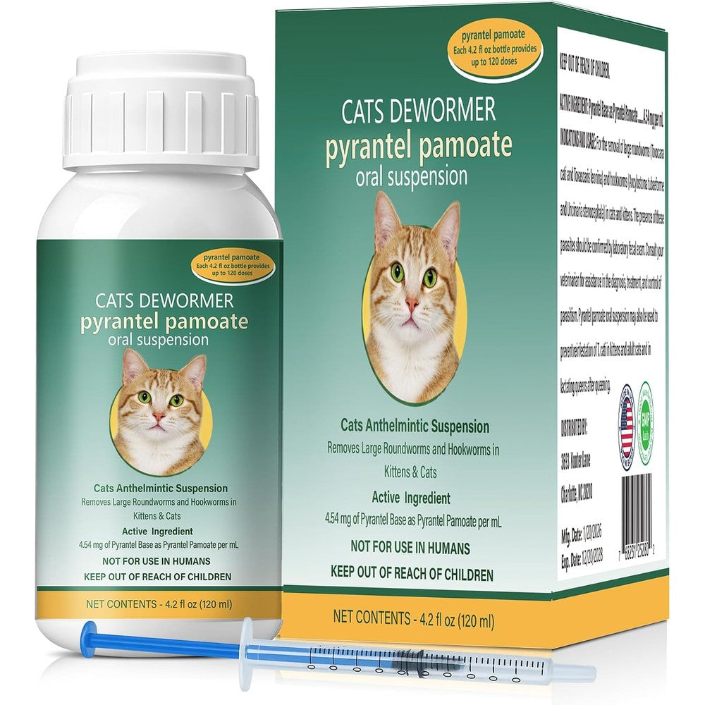 Luxekem cat dewormer liquid front view bottle with dosing syringe for pet health