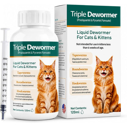Xaviro Triple Dewormer Liquid for cats front view bottle showing broad spectrum protection