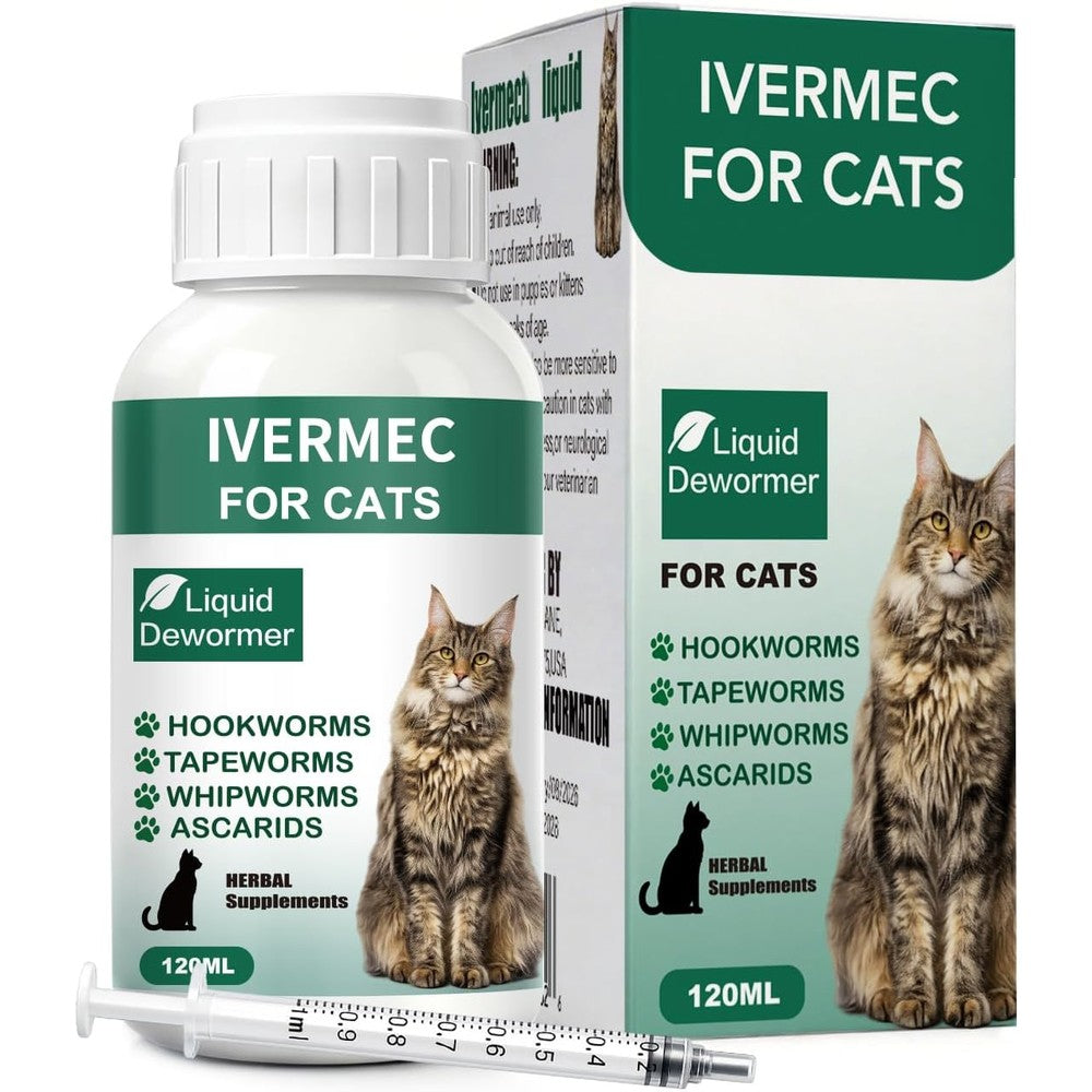Totoketty Broad Spectrum Liquid Cat Dewormer front view showcasing the packaging bottle and standard benefits.