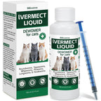 LuxeVib broad spectrum cat dewormer liquid one hundred milliliter bottle with dosing syringe front view