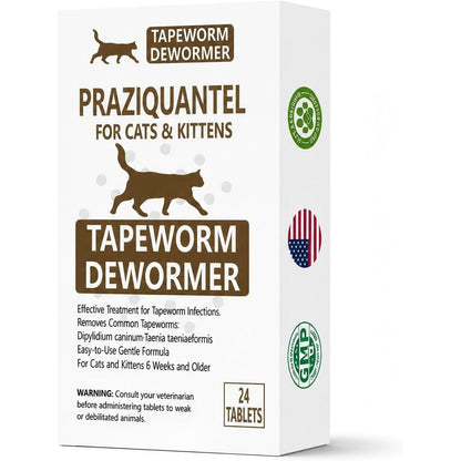 Elanco Praziquantel Tapeworm Dewormer for Cats 24 tablets front packaging view