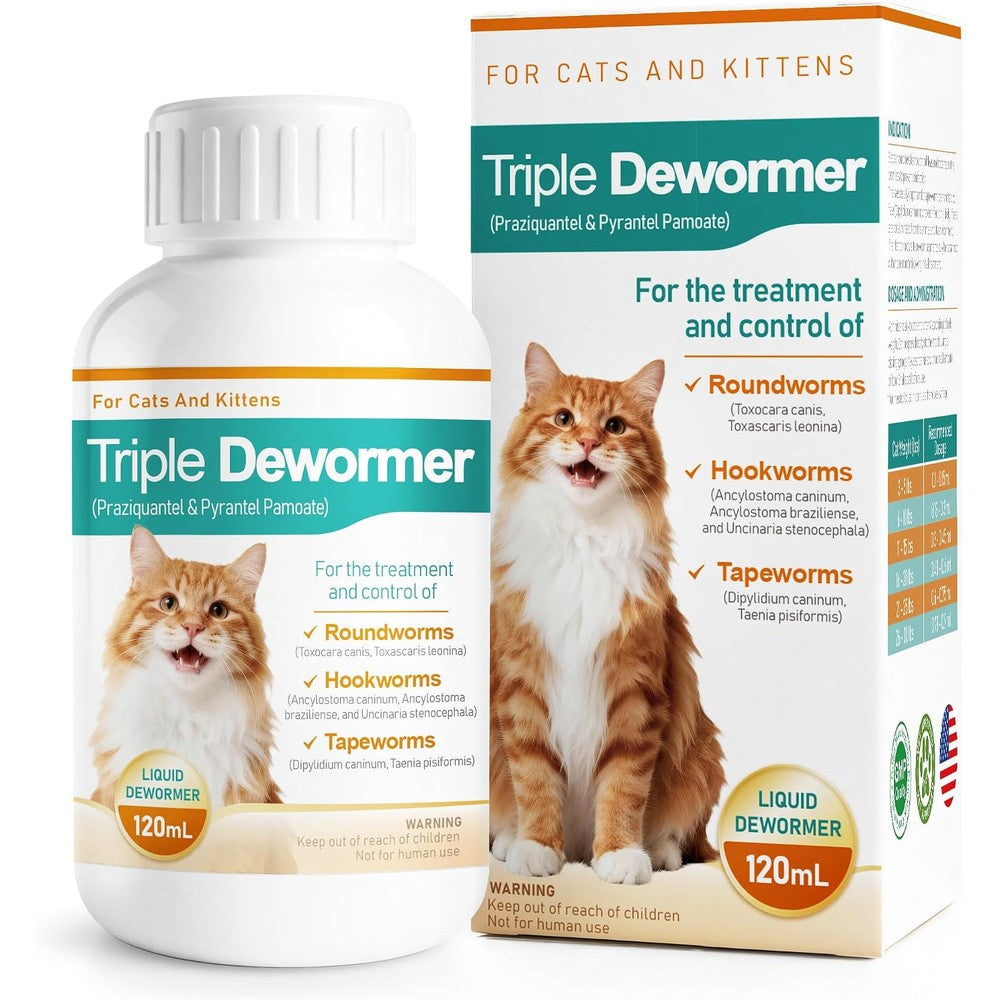 Nuzzleup Cat Dewormer Liquid front view packaging bottle of triple dewormer oral suspension