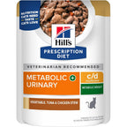 Hill's Prescription Diet c/d Multicare and Metabolic Weight and Urinary Care Wet Cat Food Vegetable Tuna and Chicken Stew 2.8 Ounce Pouches 24 Pack
