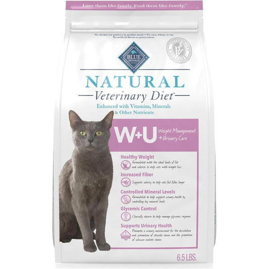 Blue Buffalo Natural Veterinary Diet W Plus U Weight Management And Urinary Care Dry Cat Food Chicken Flavor 6.5 Pound Bag