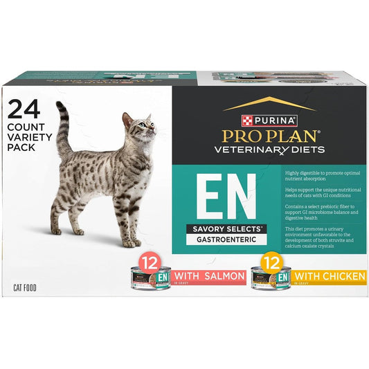 Purina Pro Plan Veterinary Diets EN Gastroenteric Feline Formula Savory Selects in Sauce Variety Pack Wet Cat Food Pack of 24 5.5 Ounce Cans