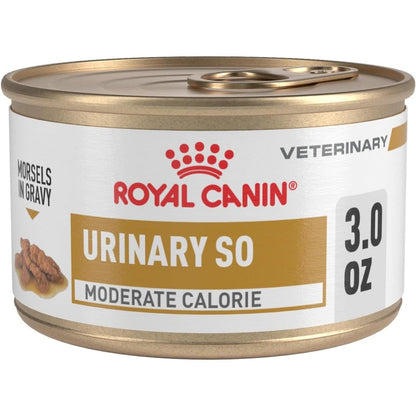 Royal Canin Veterinary Diet Feline Urinary SO Moderate Calorie Adult Morsels In Gravy Wet Cat Food Three Ounce Pack Of Twenty Four