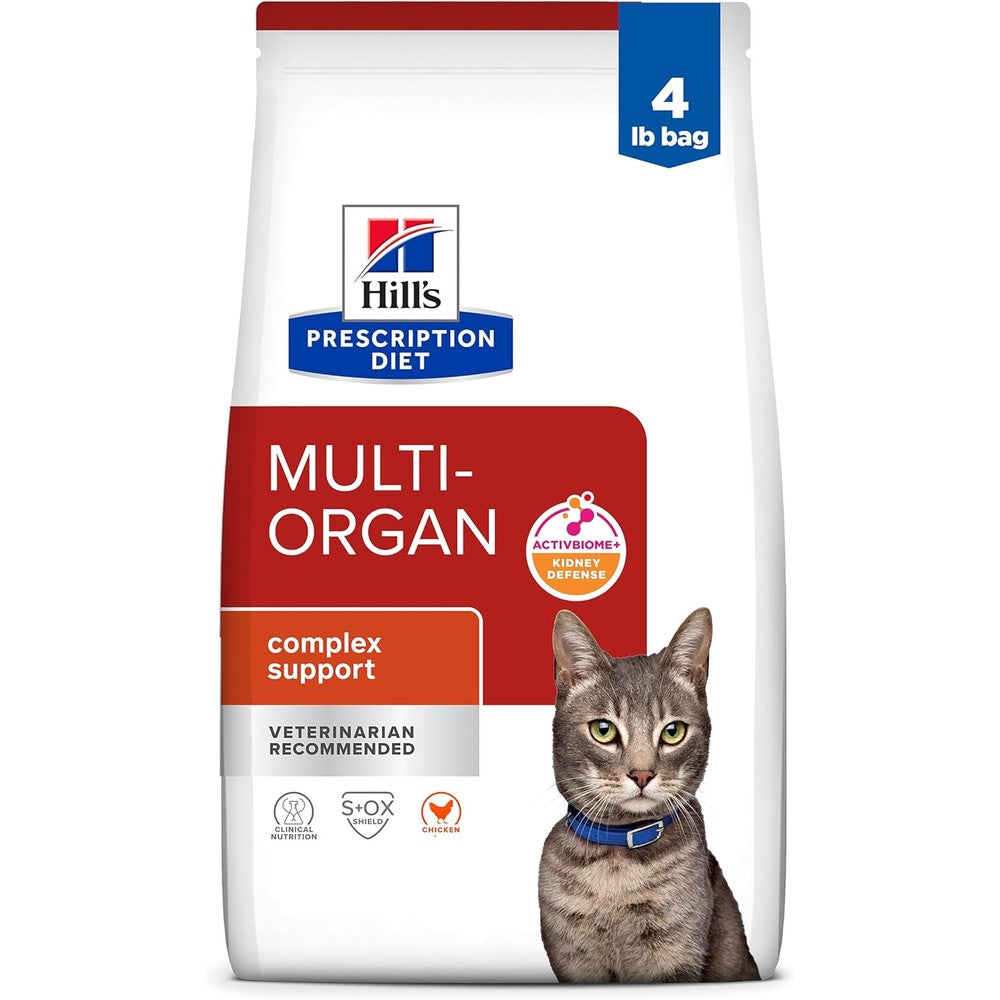 Hill's Prescription Diet Multi-Organ Complex Support Dry Cat Food Chicken Flavor 4 Pound Bag