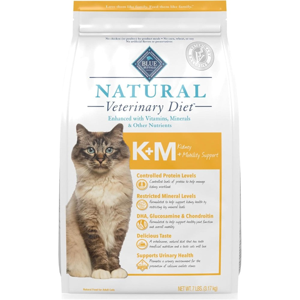Blue Buffalo Natural Veterinary Diet K Plus M Kidney Plus Mobility Support Dry Cat Food Chicken 7 Pound Bag