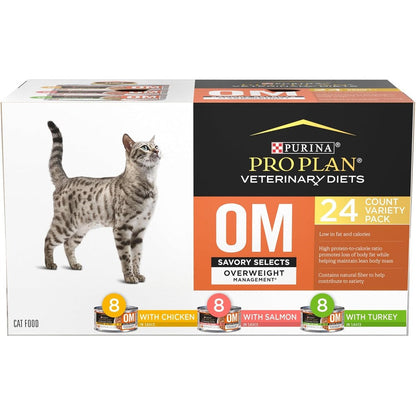 Purina Pro Plan Veterinary Diets OM Overweight Management Savory Selects Wet Cat Food Variety Pack Includes Chicken Salmon And Turkey Twenty Four C...