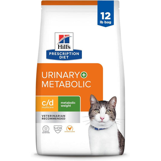 Hill's Prescription Diet c/d Multicare and Metabolic Weight Management Chicken Flavor Dry Cat Food, Twelve Pound Bag