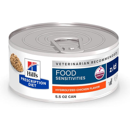 Hill's Prescription Diet z/d Skin And Food Sensitivities Hydrolyzed Chicken Flavor Wet Cat Food Five Point Five Ounce Cans Twenty Four Pack