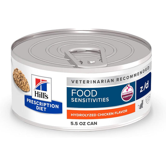 Hill's Prescription Diet z/d Skin And Food Sensitivities Hydrolyzed Chicken Flavor Wet Cat Food Five Point Five Ounce Cans Twenty Four Pack