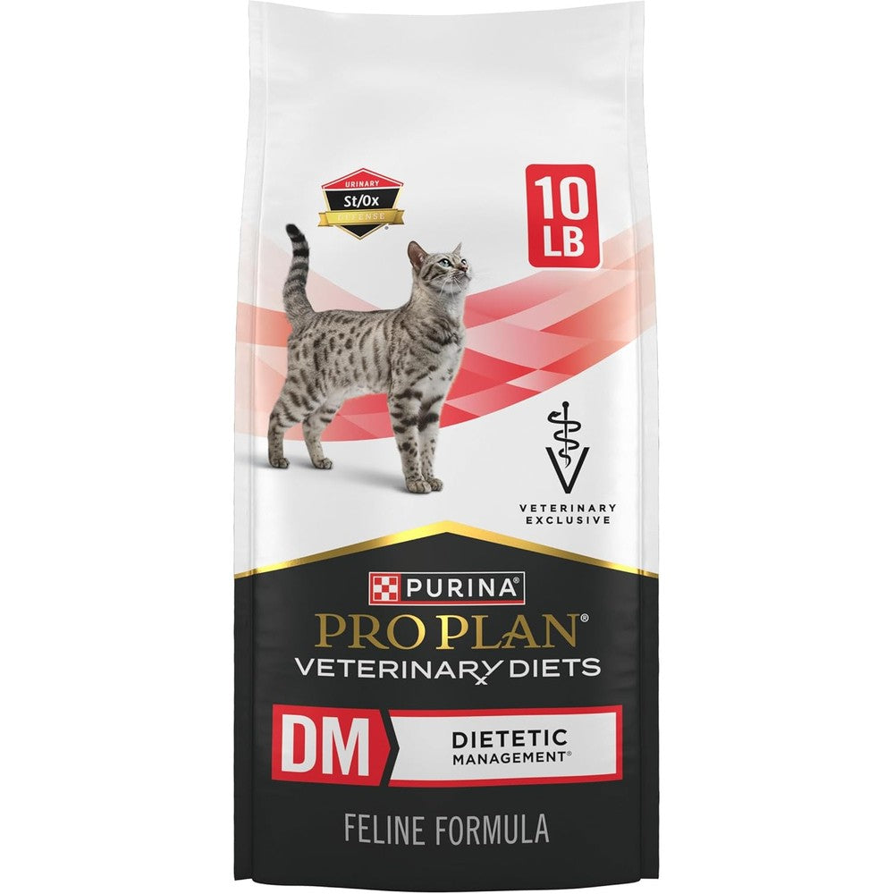 Purina Pro Plan Veterinary Diets DM dry cat food front view of the ten pound bag.