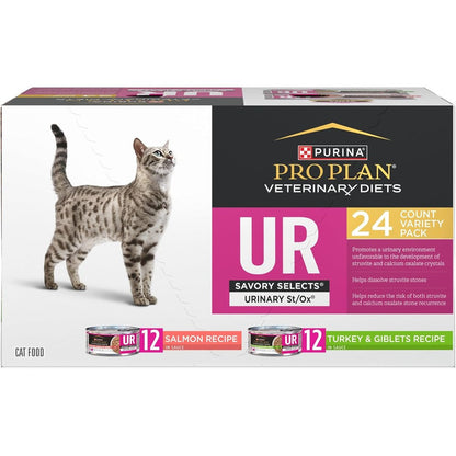 Purina Pro Plan Veterinary Diets UR Urinary St/Ox Savory Selects Wet Cat Food Variety Pack Including Salmon And Turkey And Giblets Twenty Four Cans...