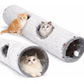One PETS-TOP long cat tunnel front view showing pearl gray plush material and wide entrance for indoor pet play.
