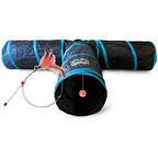 Feline Ruff cat tunnel front view showing blue polyester design