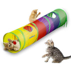 Andiker cat tunnel front view showing rainbow collapsible tube design