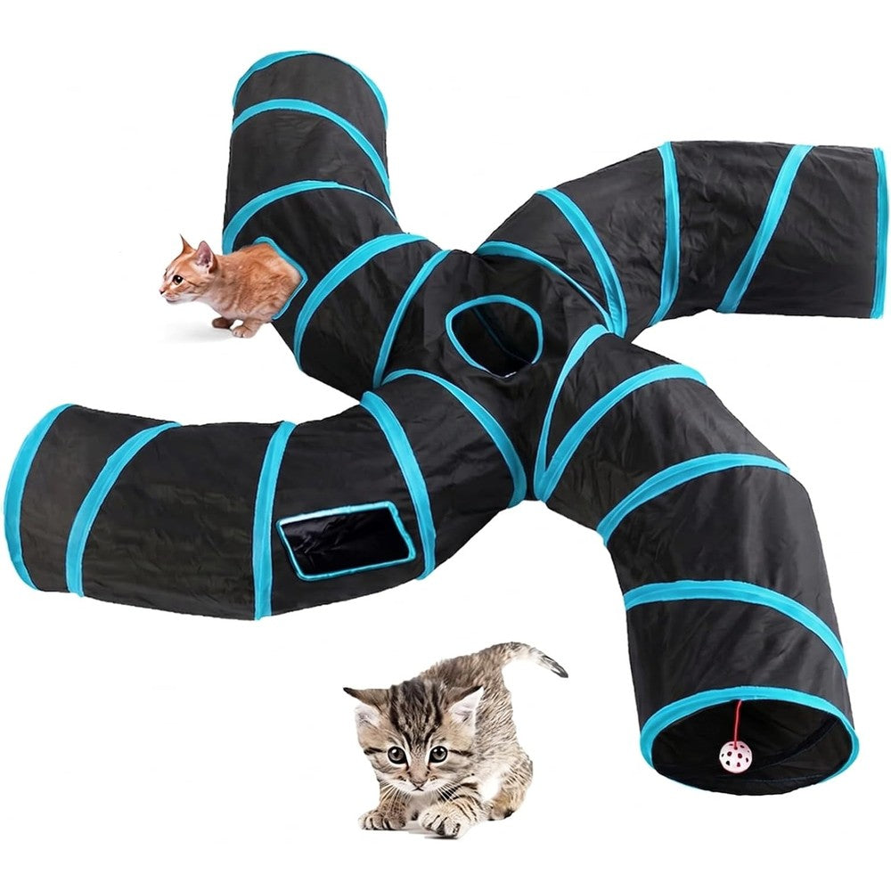 Feesok collapsible 4-way S-shaped cat tunnel front view showing premium polyester fabric