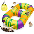 GUSTYLE 8-shaped collapsible cat tunnel front view showing vibrant orange and purple colors.