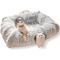 XxingSheep extra large cat tunnel bed front view showing four cave openings on a grey plush donut toy
