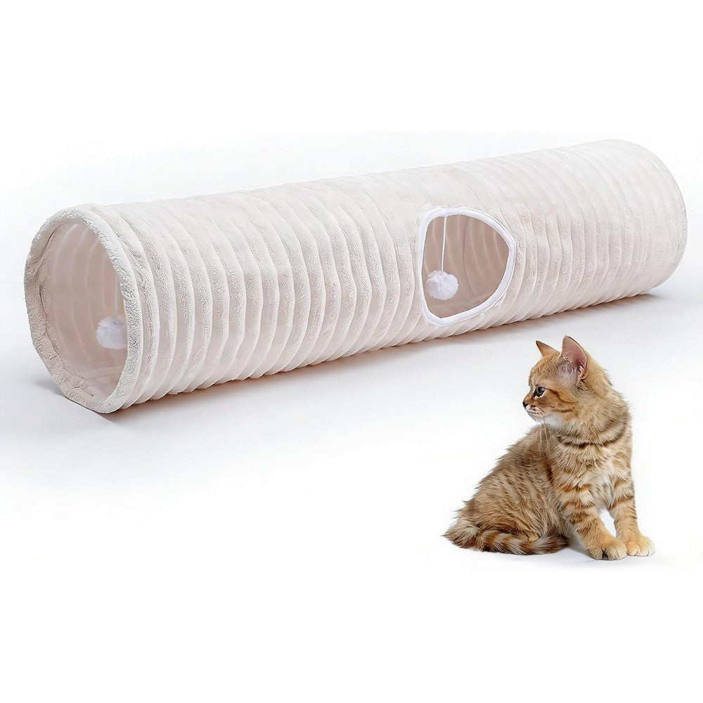 FORMYCATIE Luxurious Straight Cat Tunnel front view showcasing the premium white stripe plush design.